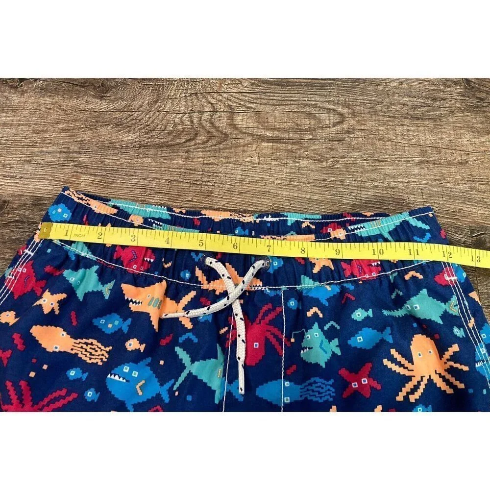 Gap Surf Kids Pixelated Ocean Life Swim Trunks Shorts Deep Cobalt Boys Size L